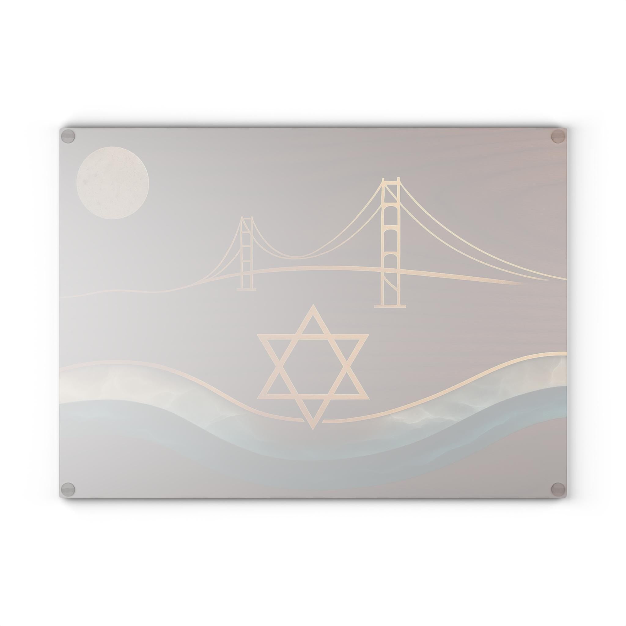San Francisco Challah Board, Wood Look Shabbat Plate, Golden Gate Bridge Judaica