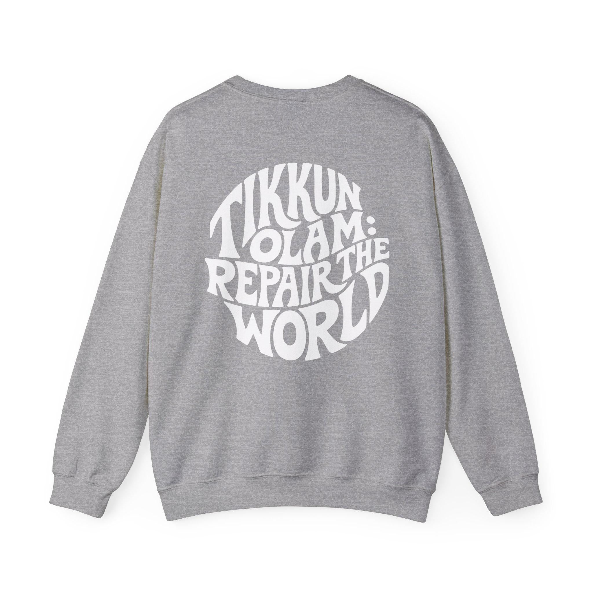 Tikkun Olam Sweatshirt Hebrew Crewneck, Jewish Social Justice Pullover Gift