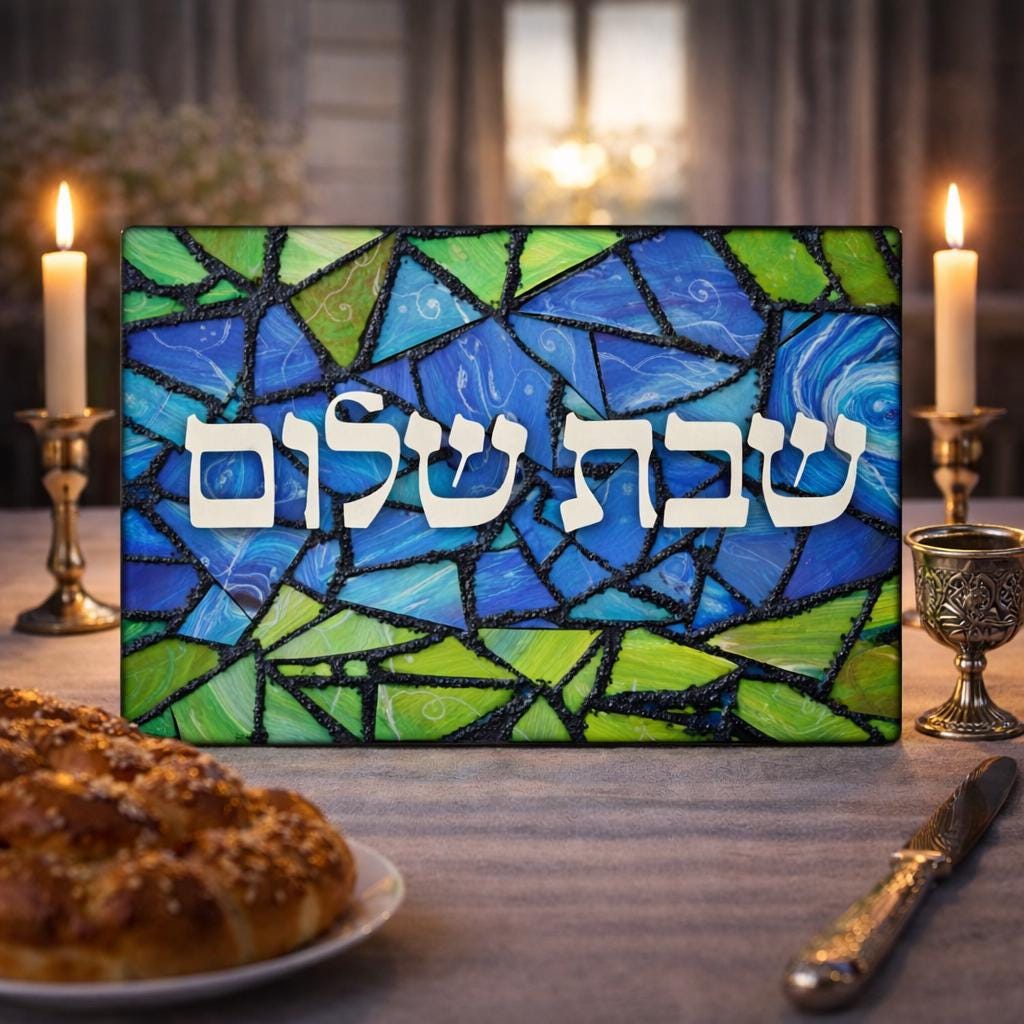 Shabbat Shalom Challah Board, Stained Glass Judaica Plate, Tempered Glass Hostess Gift