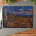 Seattle Skyline Challah Board Stained Glass Shabbat Plate, Space Needle Judaica Gift, 11x15 Jewish Wedding Present