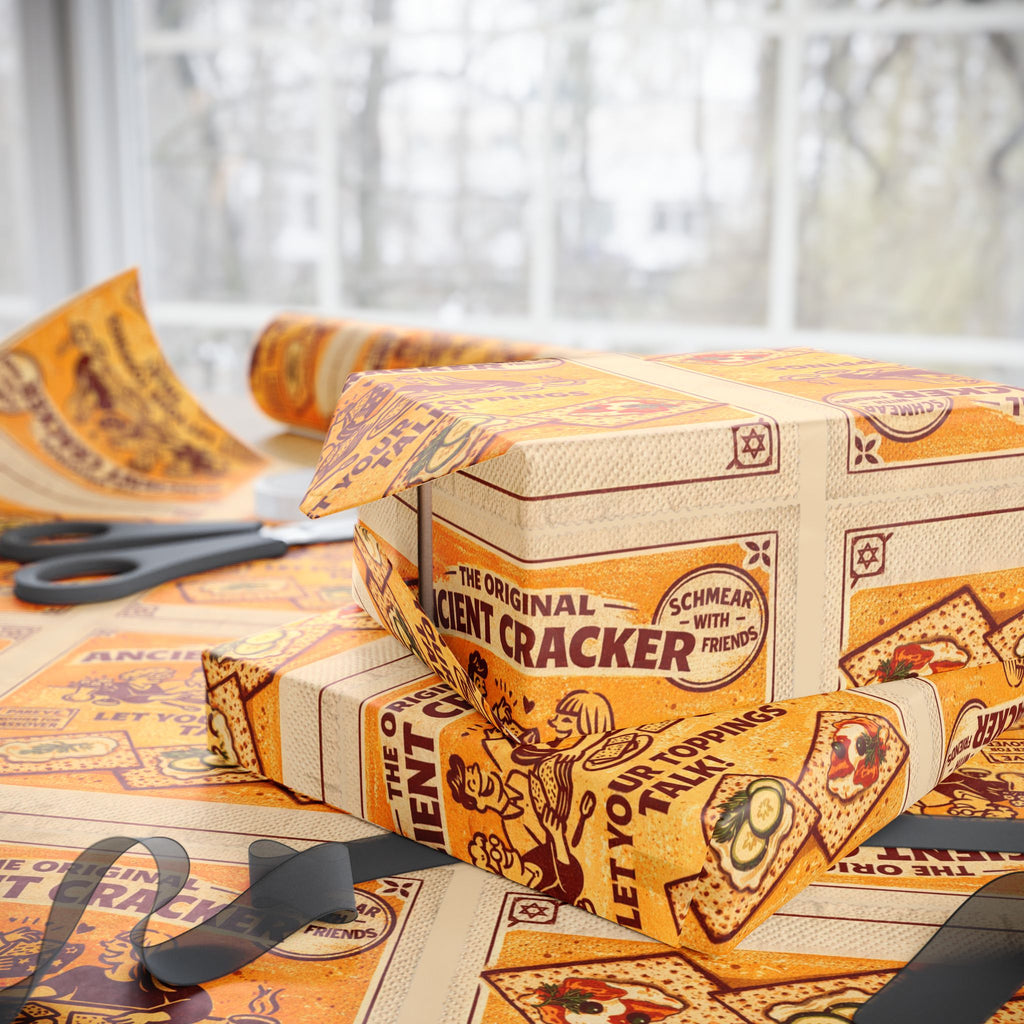 Vintage Matzah Label Wrapping Paper, Passover Gift Wrap Roll, Jewish Holiday Packaging, Matzah Cracker Pattern, Hostess Gift Presentation