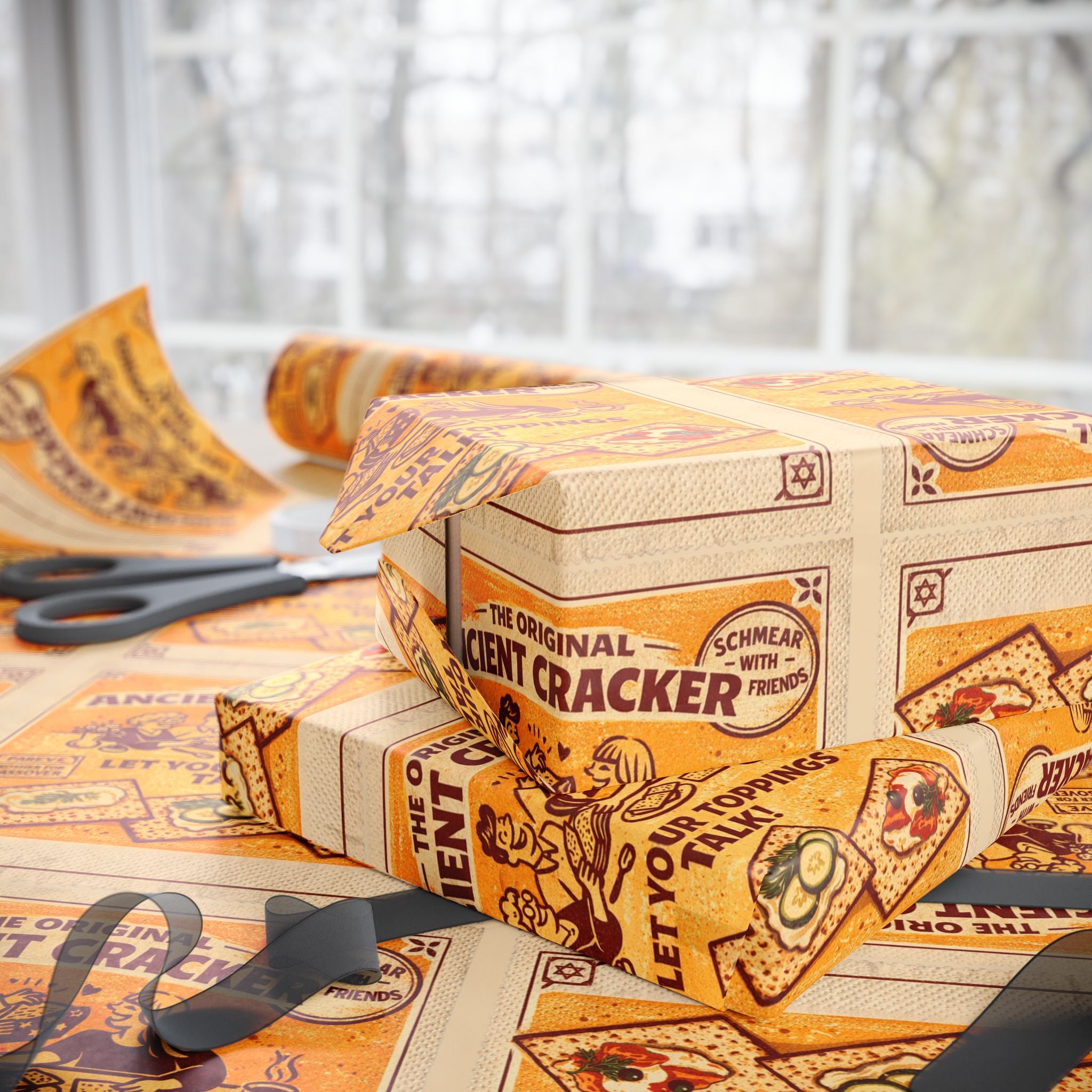 Vintage Matzah Label Wrapping Paper, Passover Gift Wrap Roll, Jewish Holiday Packaging, Matzah Cracker Pattern, Hostess Gift Presentation
