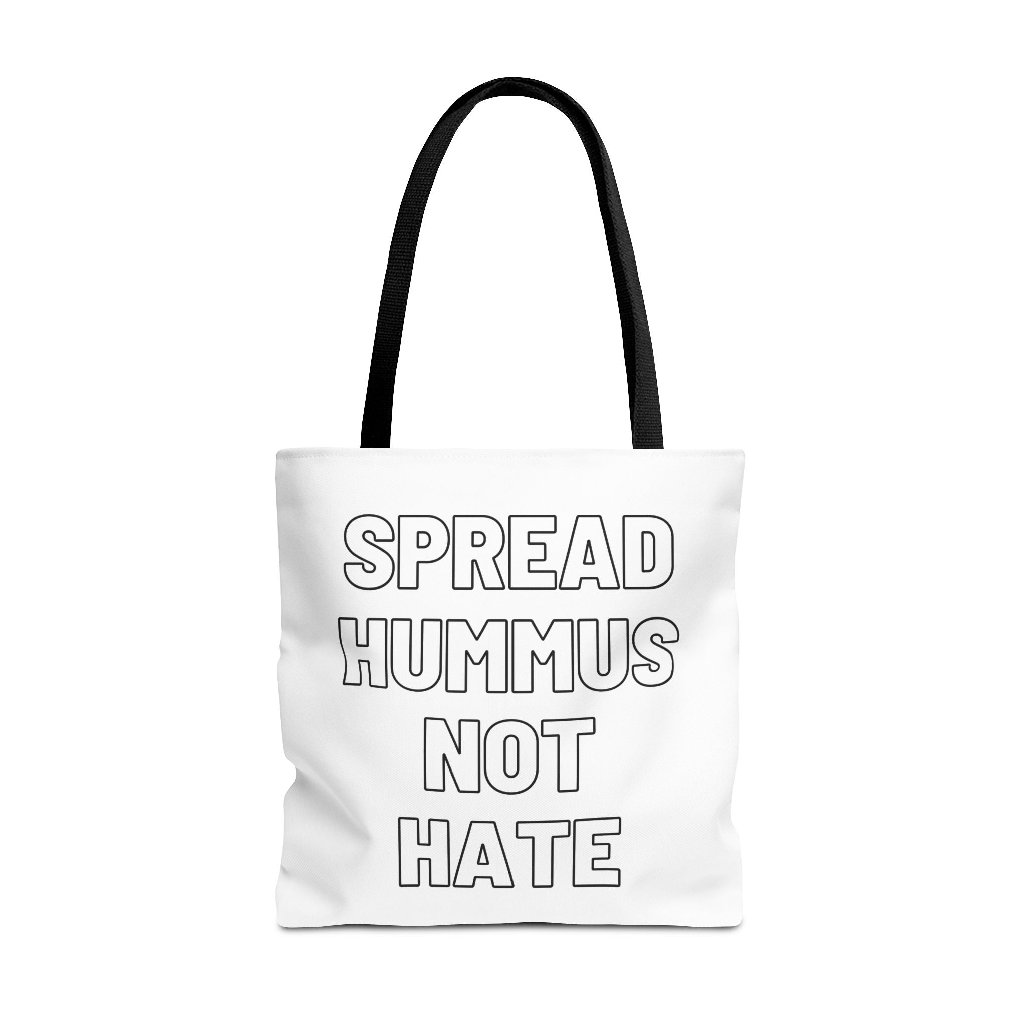 Spread Hummus Not Hate Tote Bag, Funny Vegan Reusable Grocery Bag, Gift for Foodies and Activists, Middle Eastern Food Lover