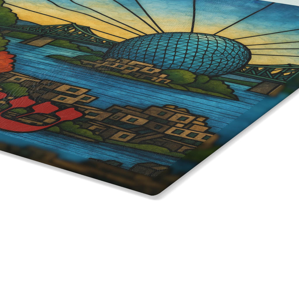 Montreal Challah Board, Stained Glass Shabbat Tray, Cityscape Judaica Cutting Board