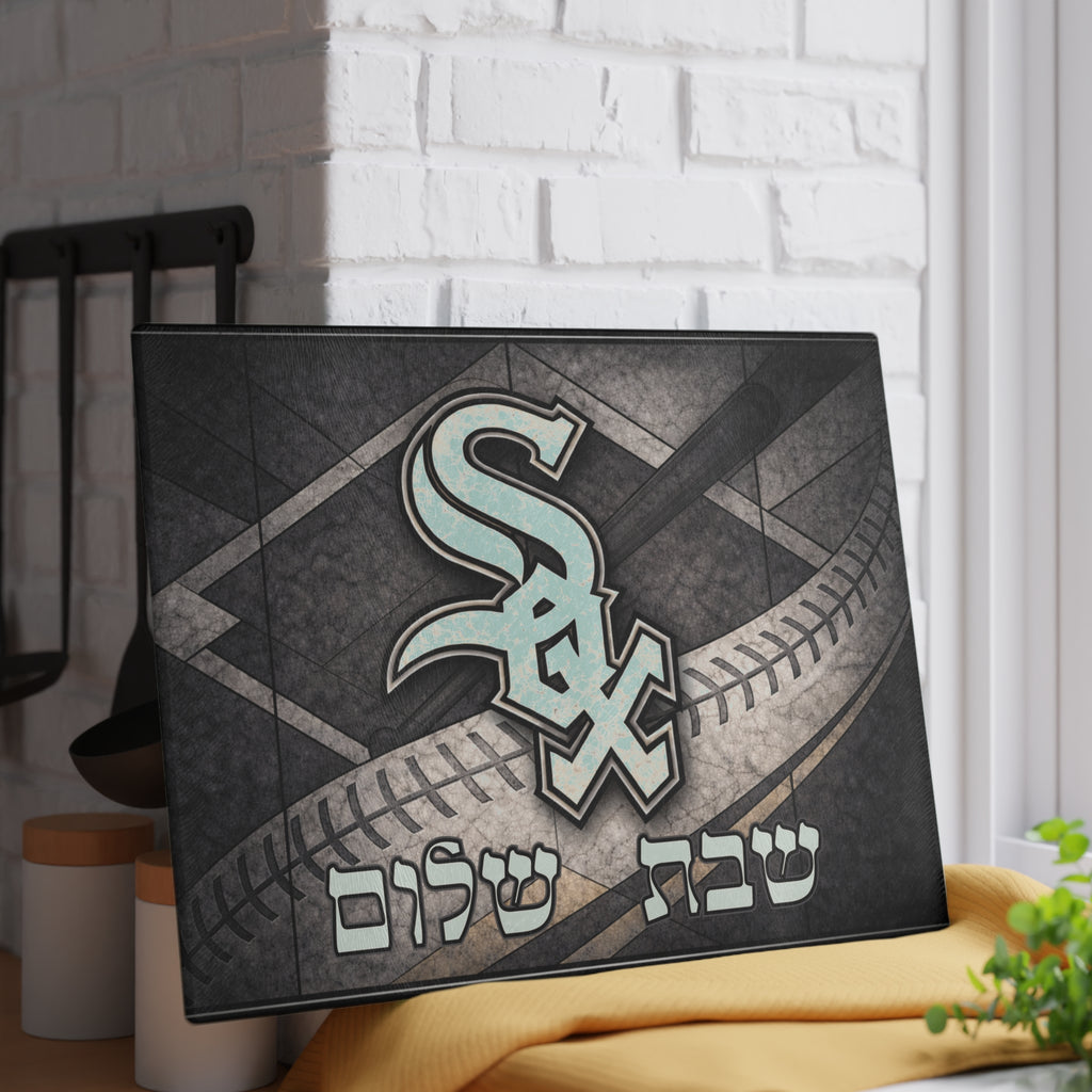 Chicago White Sox Challah Board, Stained Glass Shabbat Tray 15x11 Tempered Glass, Jewish Baseball Wedding Gift
