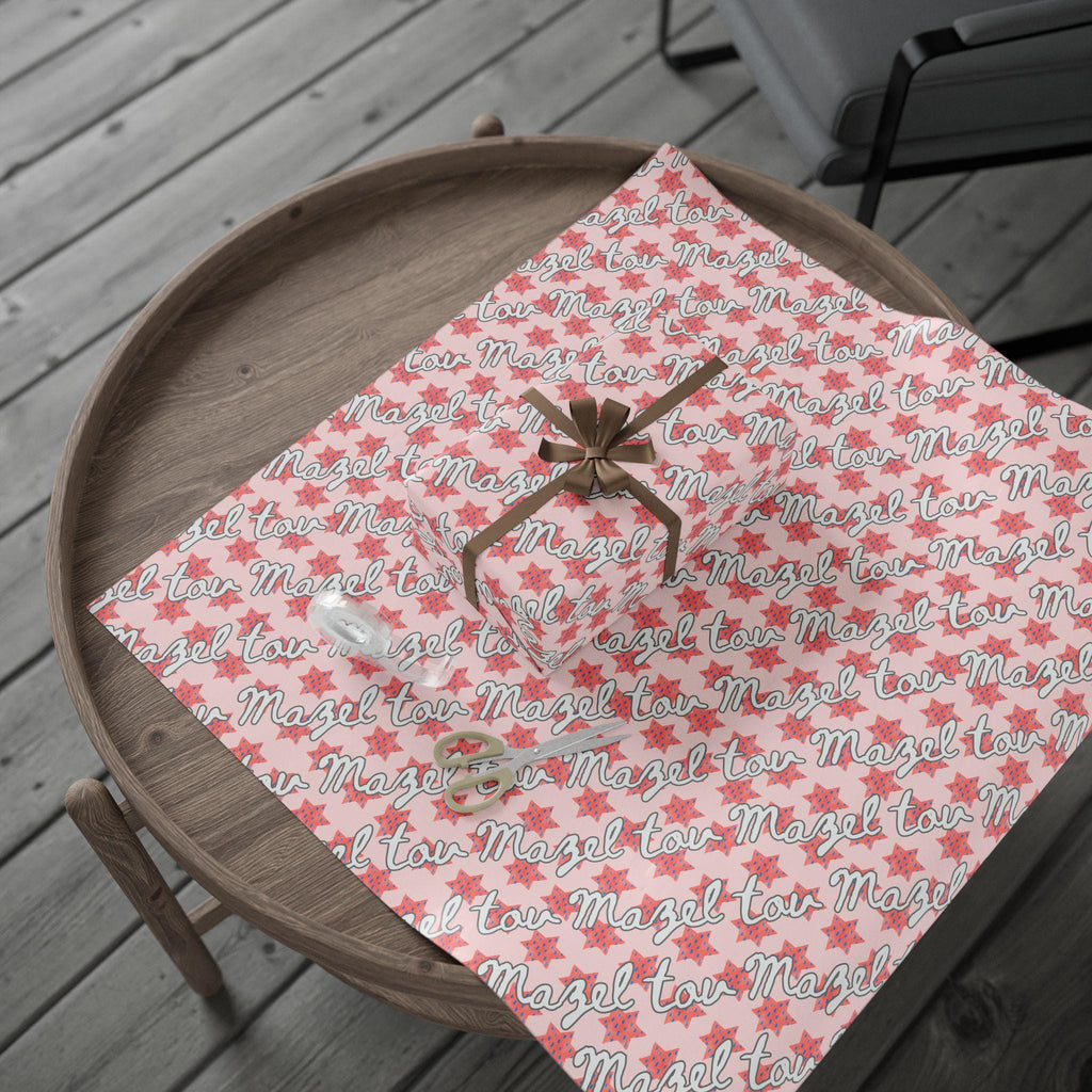 Pink Star of David Wrapping Paper | Mazel Tov Jewish Celebration Gift Wrap