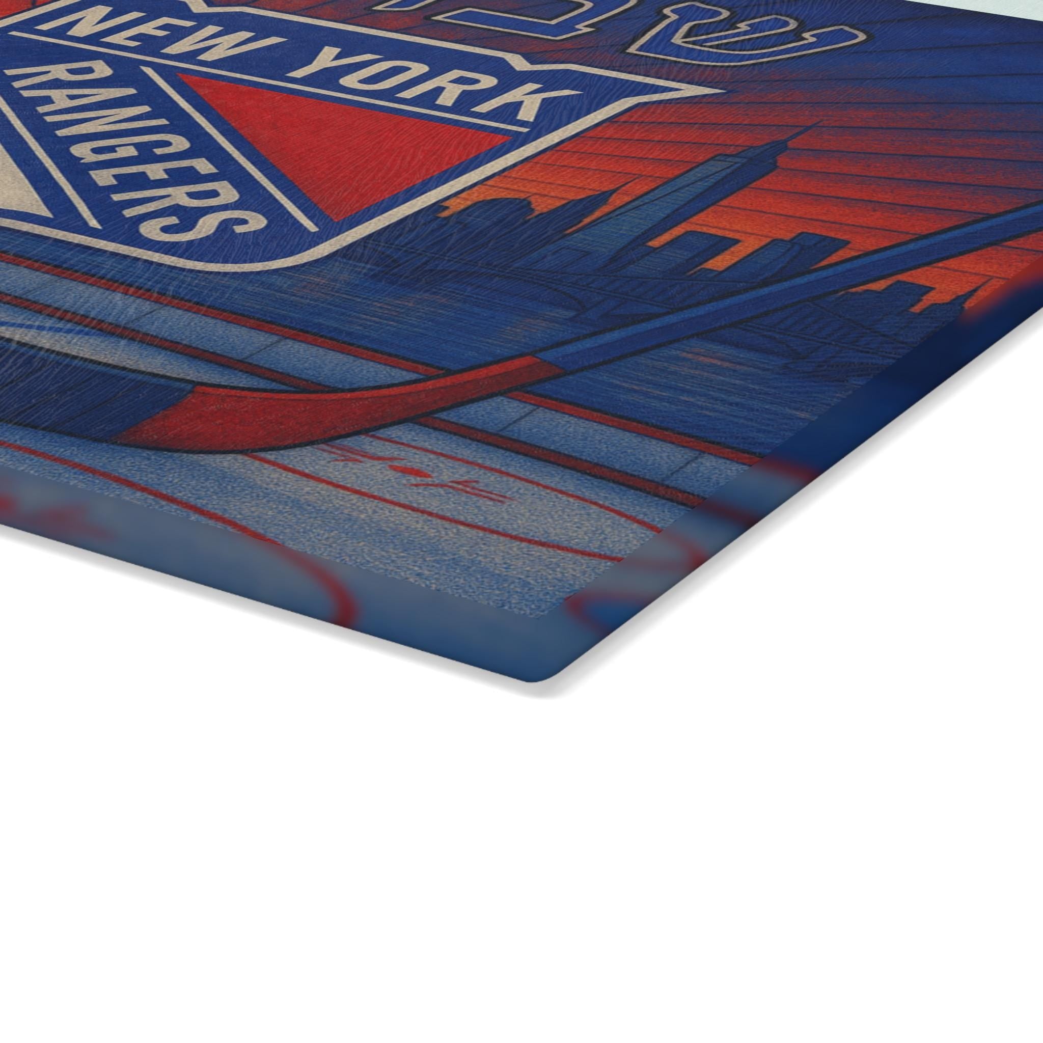 New York Rangers Stained Glass Challah Board, Hockey Shabbat Tray, NYC Skyline Judaica