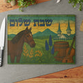 Kentucky Challah Board Stained Glass Shabbat Glass Cutting Board, 15x11 Judaica with Horse and Bourbon Barrel, Jewish Wedding Gift