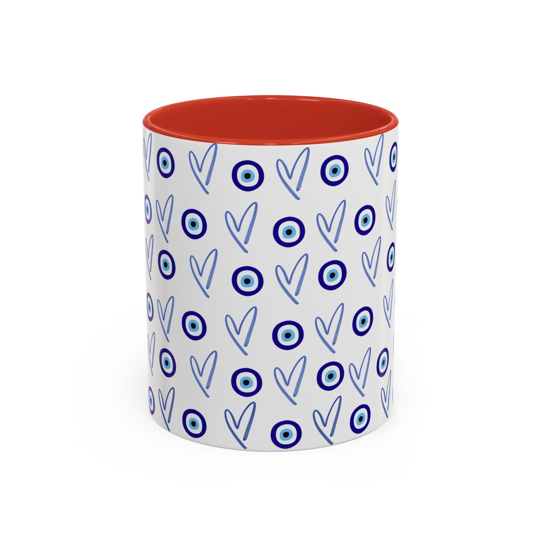 Evil Eye Heart Coffee Mug, Blue Ceramic Tea Cup, Jewish Kitchen Gift, Modern Judaica Drinkware, 11oz 15oz