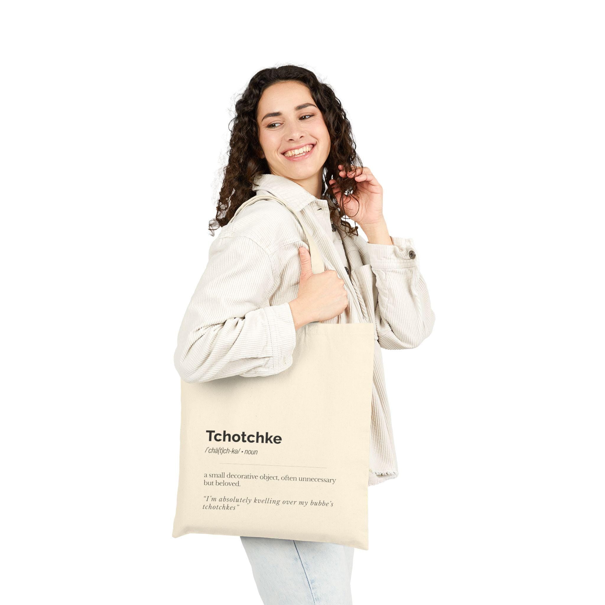 Tchotchkes Definition Tote Bag Yiddish Canvas Market Bag, Jewish Humor Gift for Teacher Student, Eco Friendly Everyday Carry