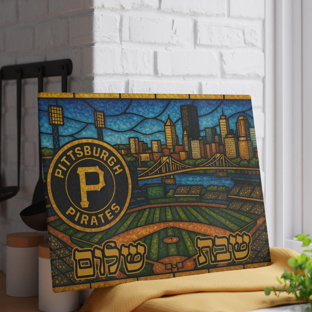 Pittsburgh Pirates Challah Board, PNC Park Skyline Tempered Glass Shabbat Tray