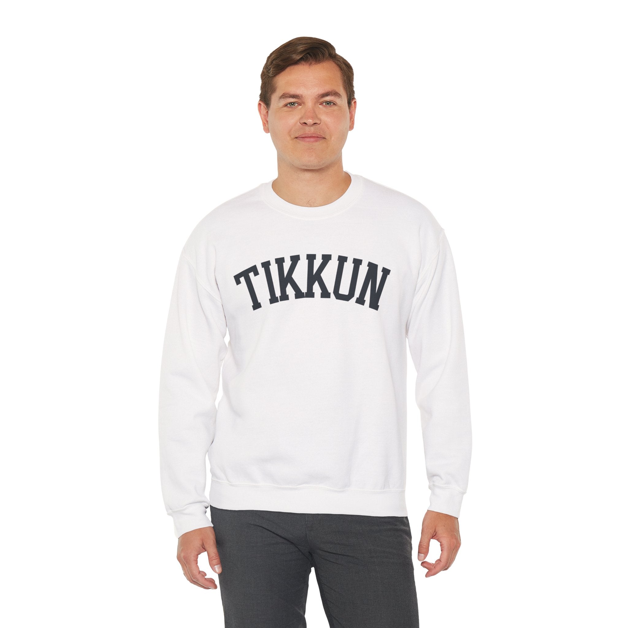 Tikkun Sweatshirt White Crewneck, Hebrew Jewish Minimalist Pullover Gift