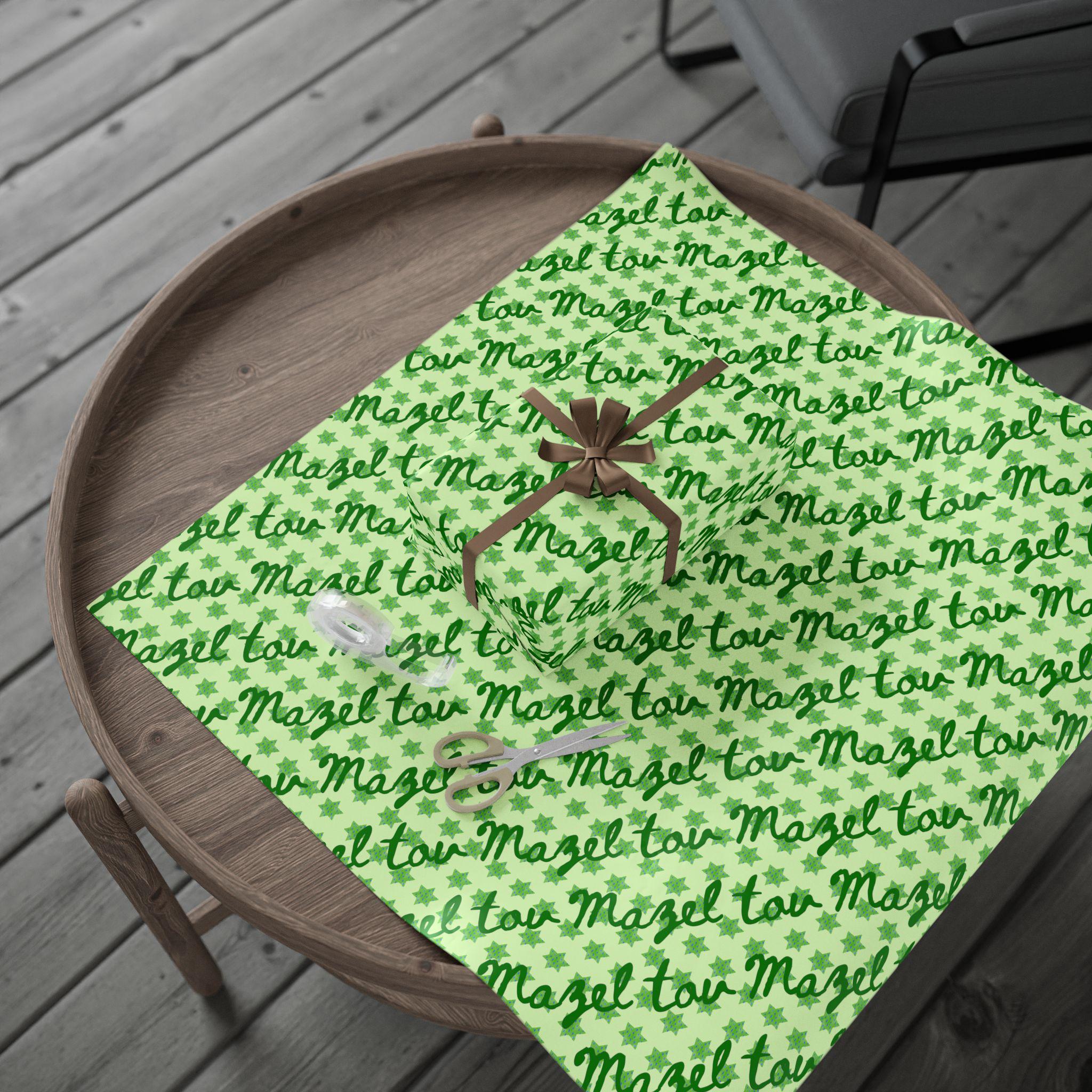Mazel Tov Wrapping Paper | Green Star of David Jewish Celebration Gift Wrap