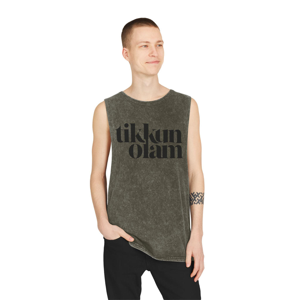 Tikkun Olam Stone Wash Tank Top, Vintage Hebrew Summer Shirt