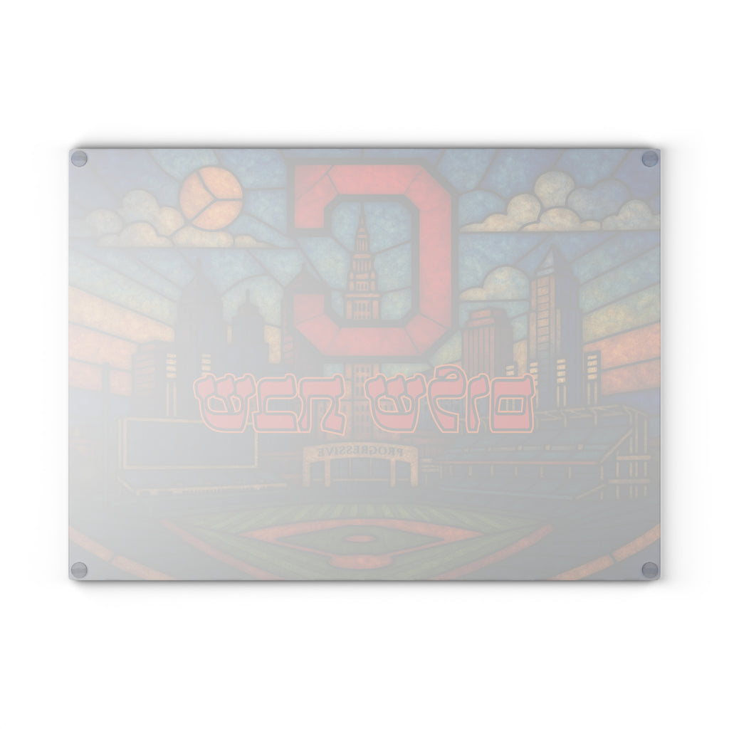 Cleveland Guardians Challah Board Stained Glass Shabbat Tray, 15x11 Progressive Field Judaica, Jewish Baseball Wedding Gift
