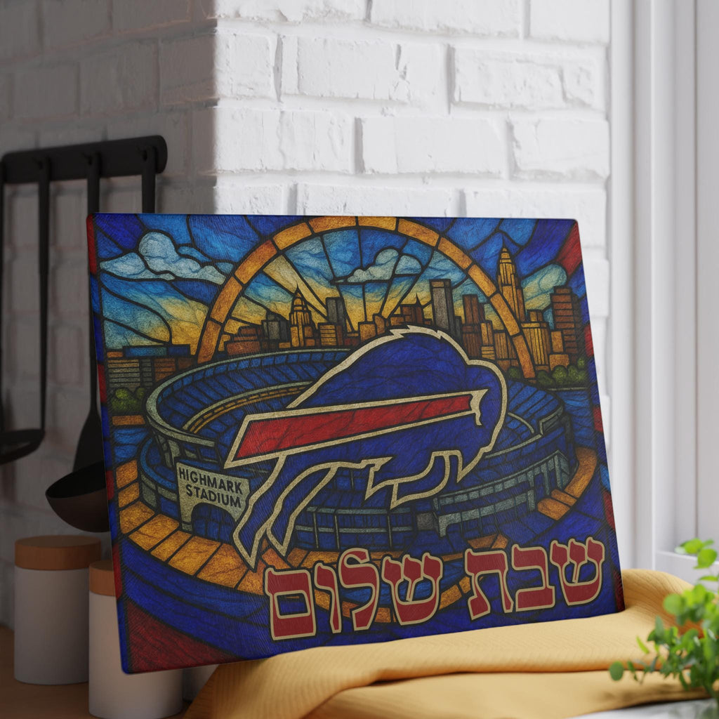 Buffalo Bills Challah Board, Tempered Glass Shabbat Tray, Stadium Skyline Judaica