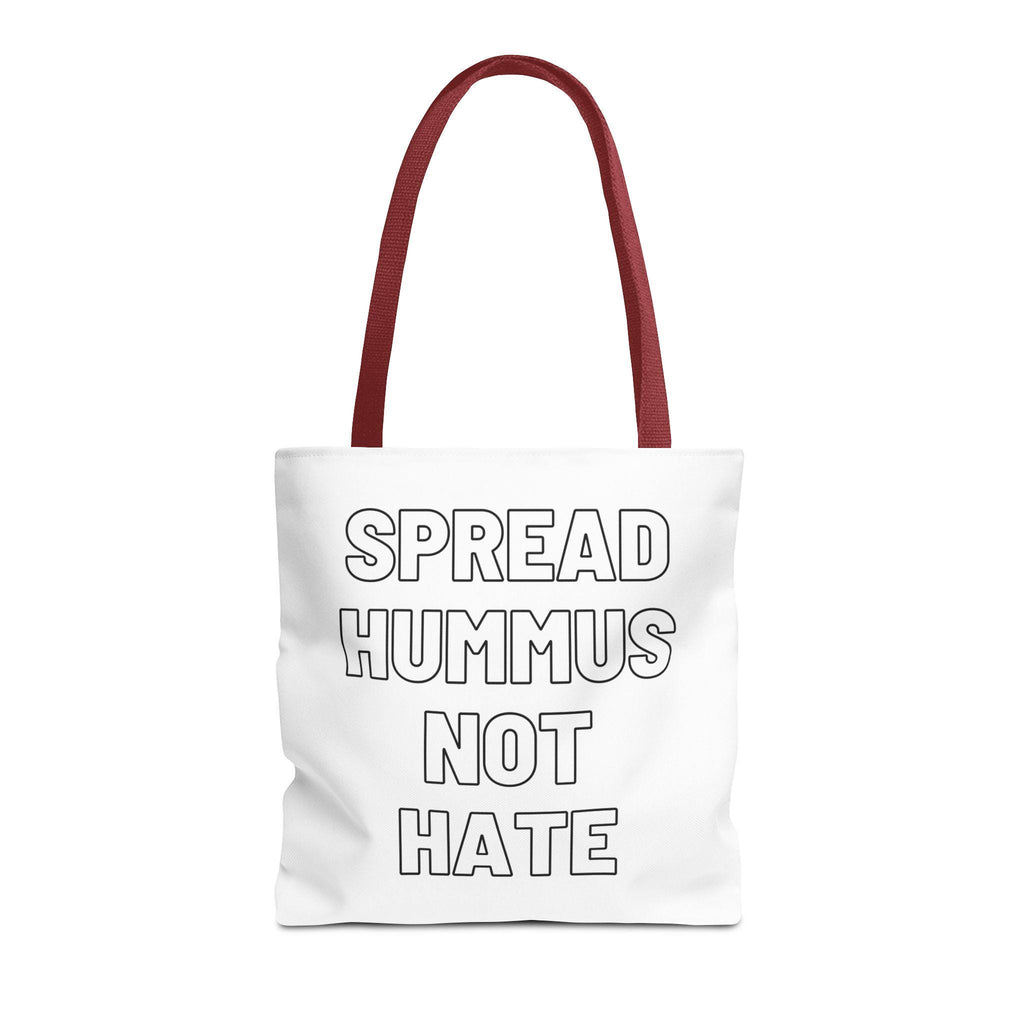Spread Hummus Not Hate Tote Bag, Funny Vegan Reusable Grocery Bag, Gift for Foodies and Activists, Middle Eastern Food Lover