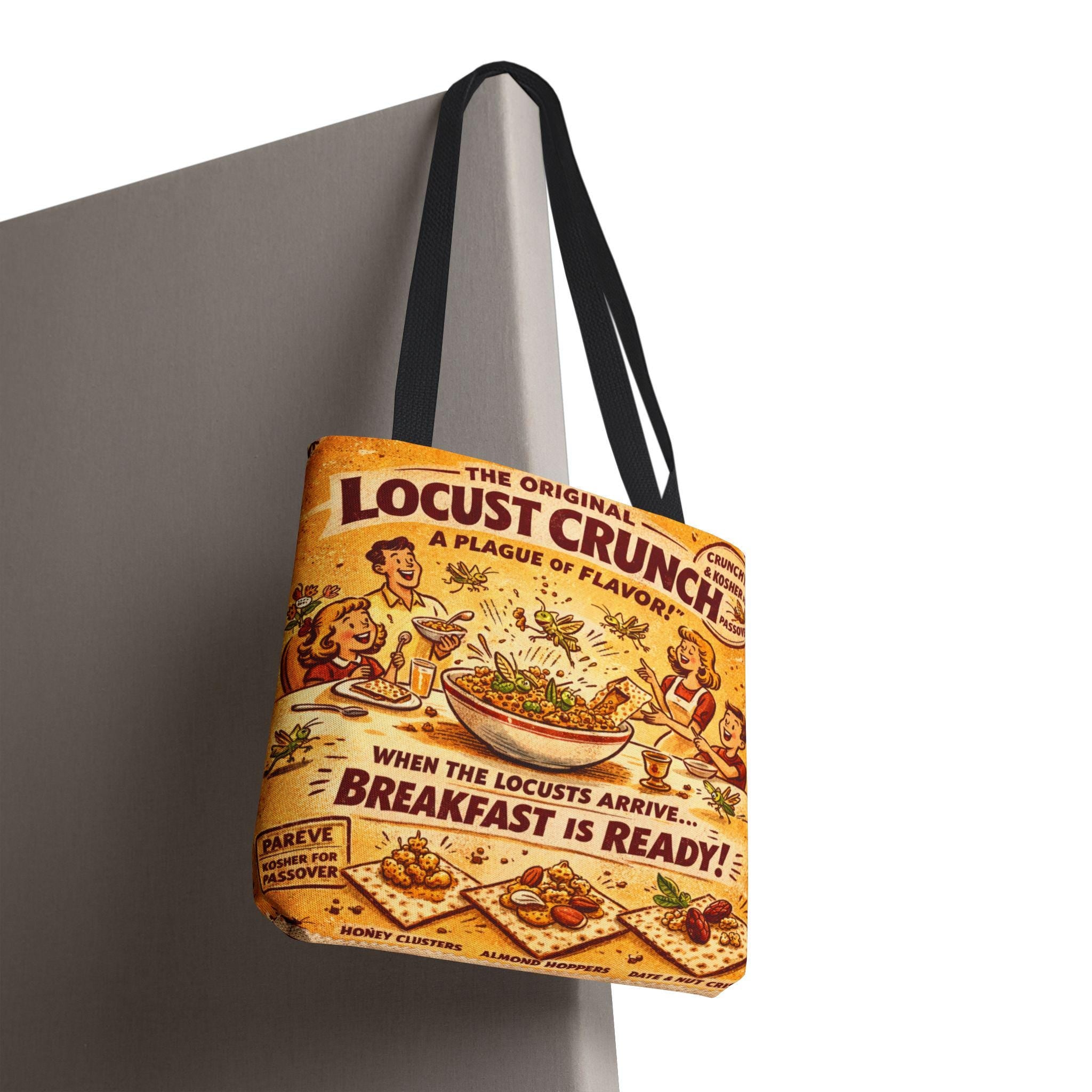 Passover Locust Crunch Vintage Ad Tote Bag, Retro Pesach Matzah Market Bag