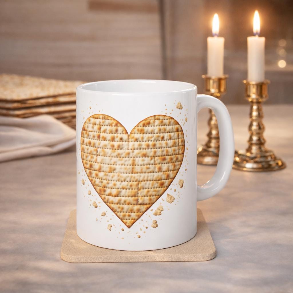 Matzah Heart Mug, Modern Judaica Passover Drinkware, Jewish Holiday Coffee Cup