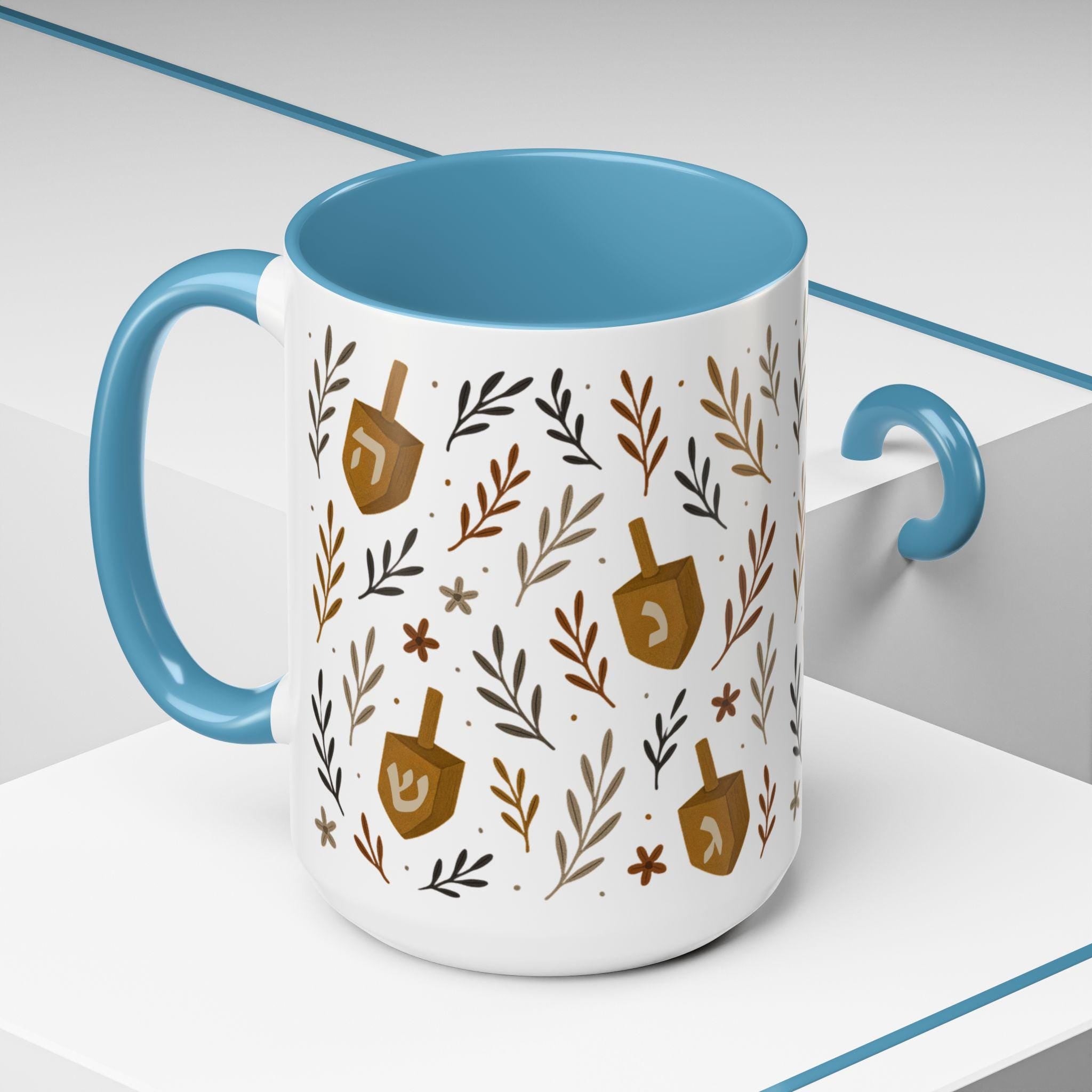 Hanukkah Coffee Mug, Festive Dreidel Design, Jewish Holiday
