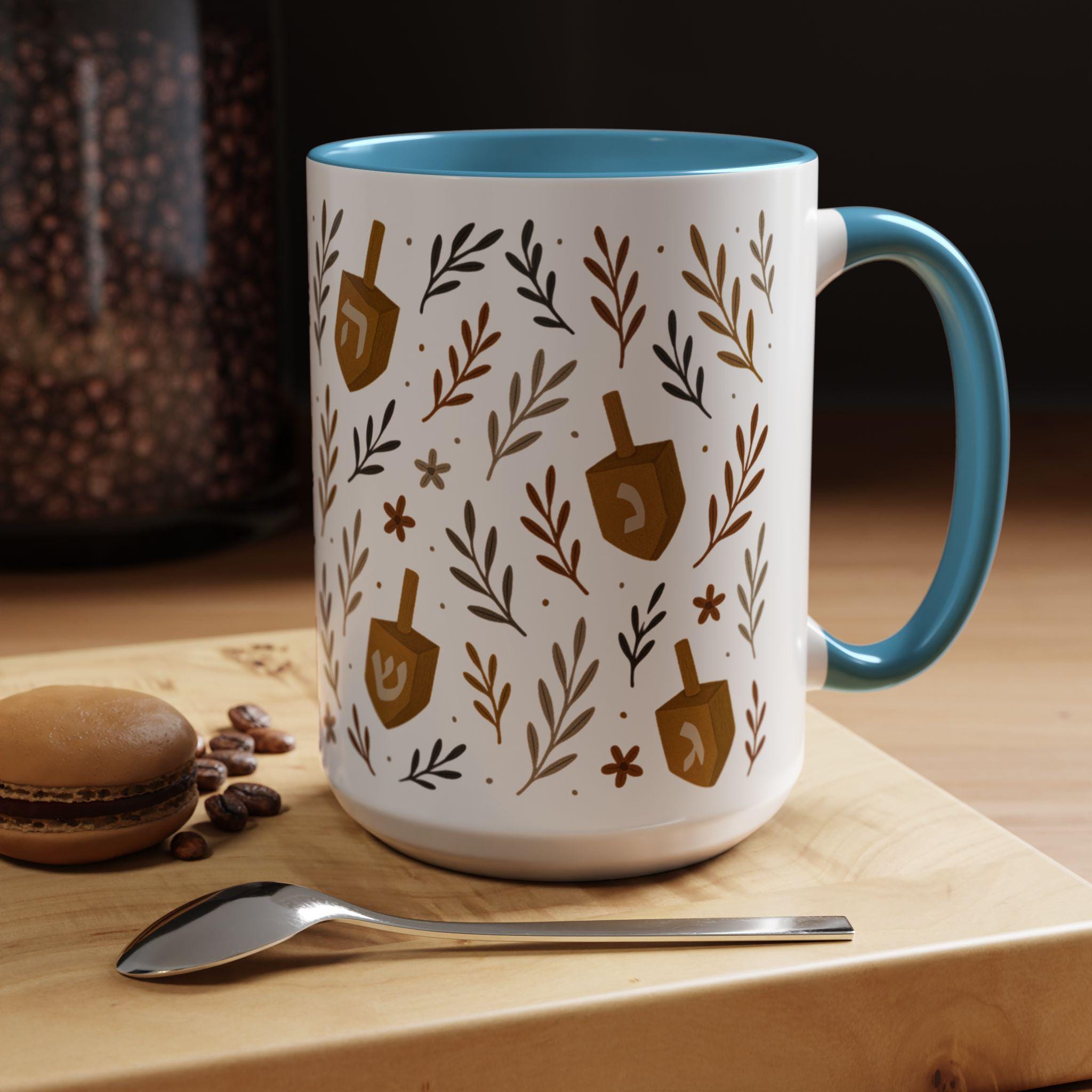 Hanukkah Coffee Mug, Festive Dreidel Design, Jewish Holiday