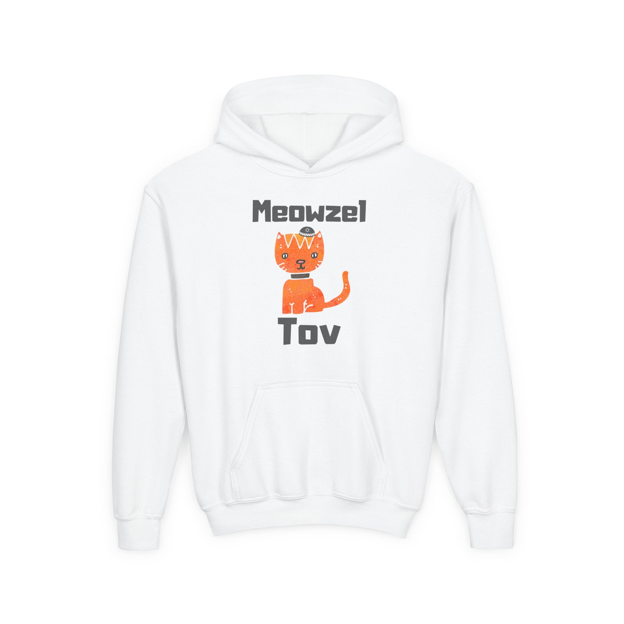 Meowel Tov Youth Hoodie Funny Jewish Cat Sweatshirt, Mazel Tov Hanukkah Gift for Kids