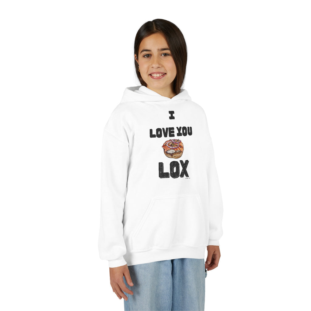 I Love You Lox Youth Hoodie Funny Jewish Food Sweatshirt, Hanukkah Gift for Kids and Bagel Lovers