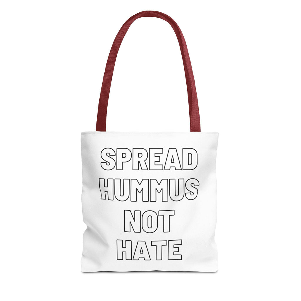Spread Hummus Not Hate Tote Bag, Funny Vegan Reusable Grocery Bag, Gift for Foodies and Activists, Middle Eastern Food Lover