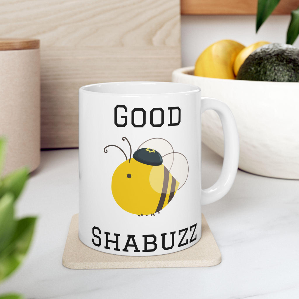 Good Shabuzz Bumble Bee Ceramic Mug, Funny Jewish Coffee Cup, Passover Seder Gift
