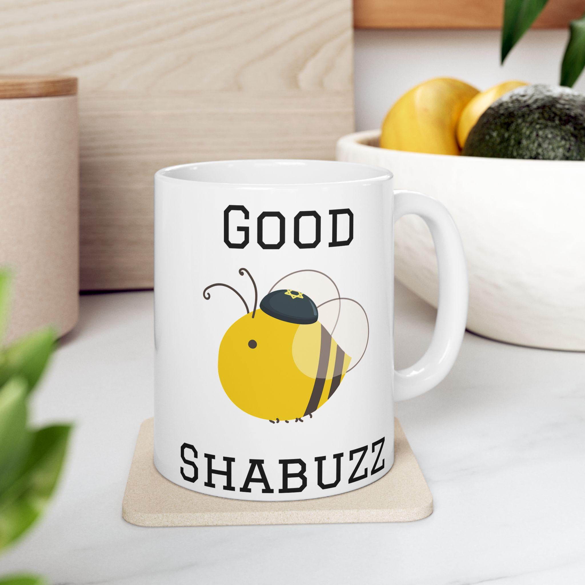 Good Shabuzz Bumble Bee Ceramic Mug, Funny Jewish Coffee Cup, Passover Seder Gift