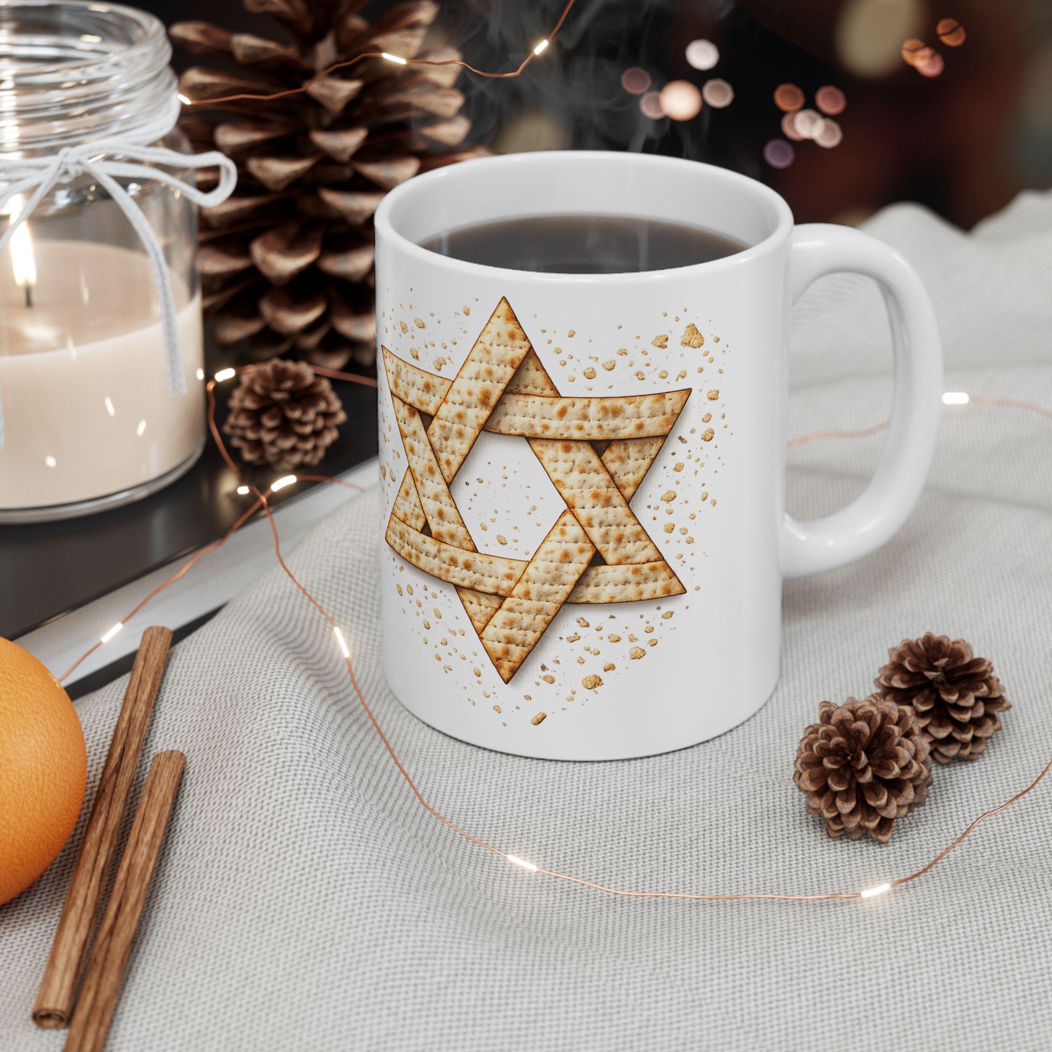 Matzah Star of David Mug, Modern Passover Judaica Drinkware