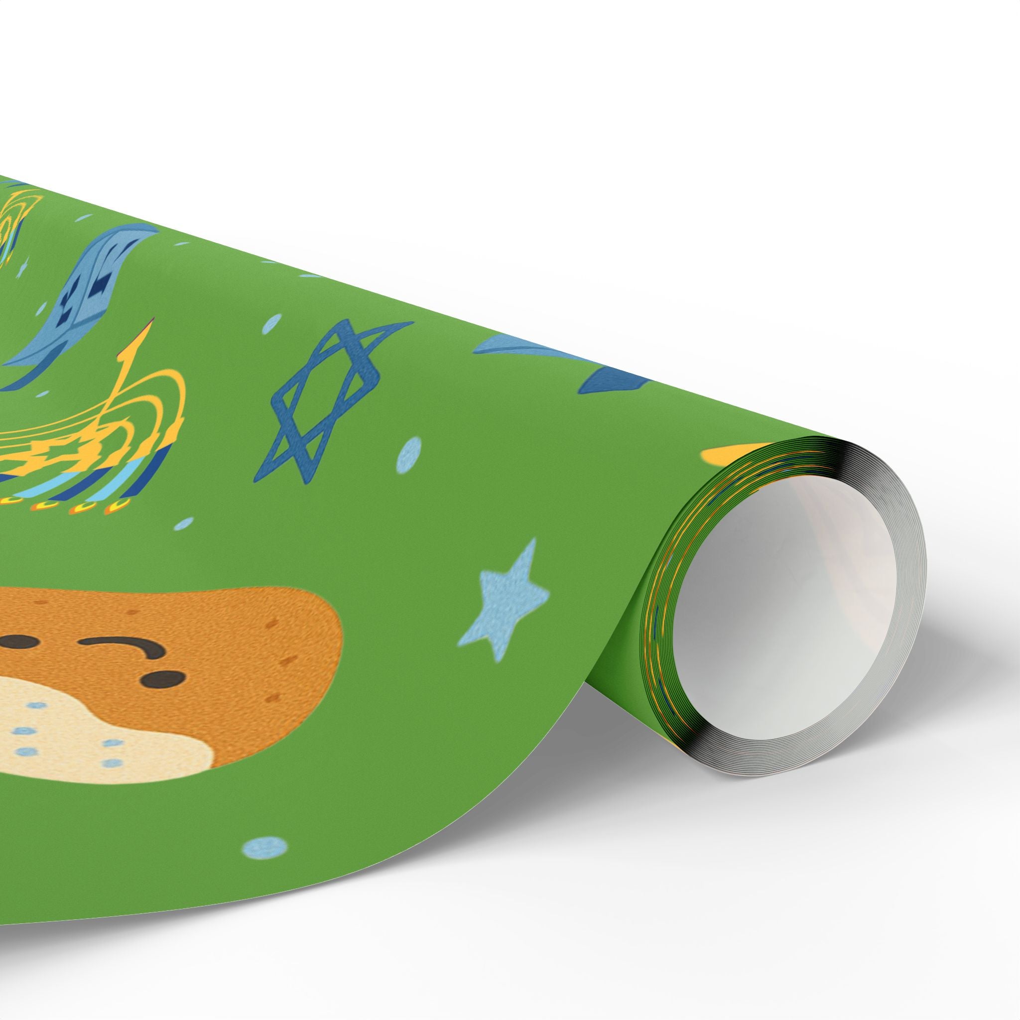 Green Hanukkah Wrapping Paper Roll, Jewish Gift Wrap for Hanukkah Decor, Modern Judaica Present Wrap, Hostess Gift Packaging