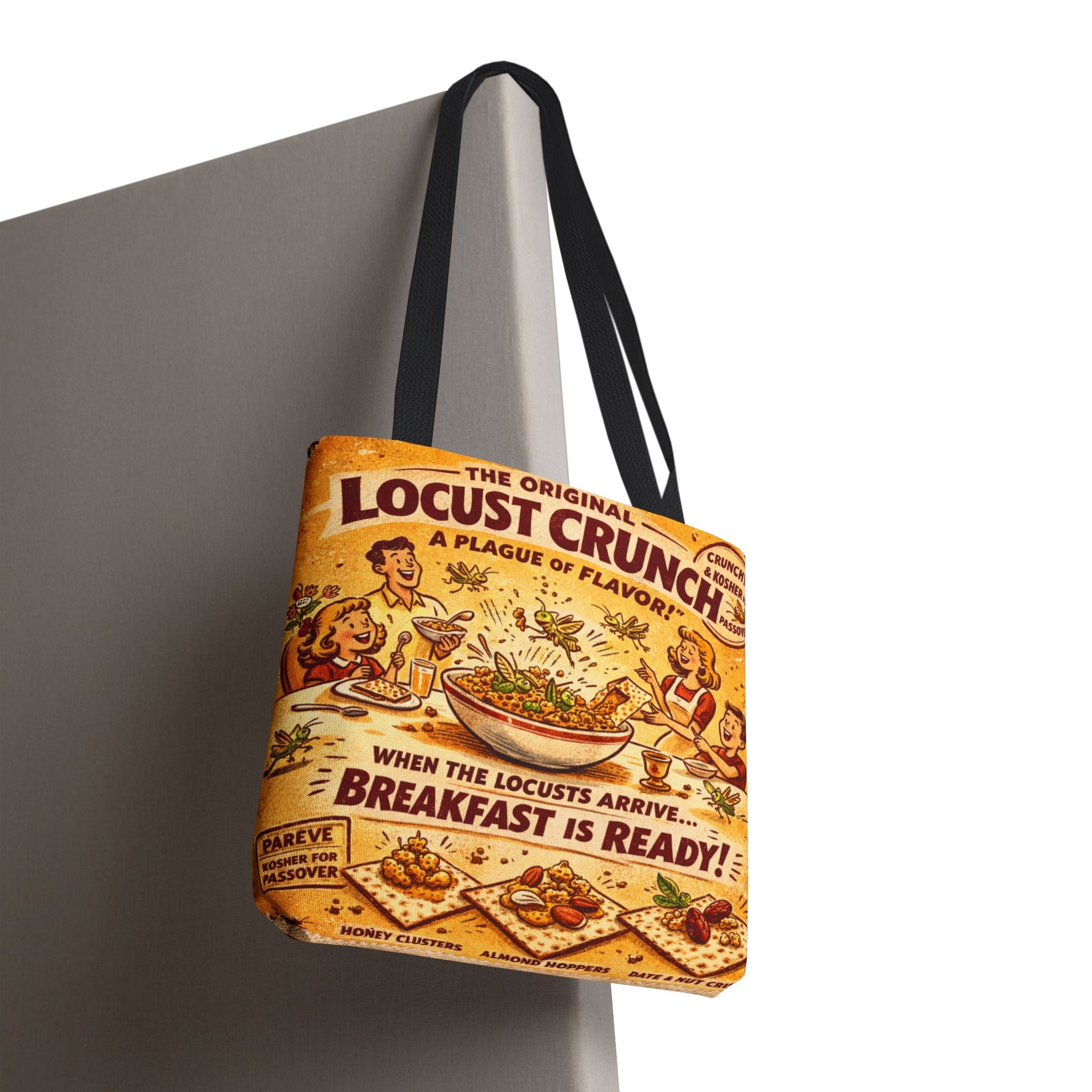 Passover Locust Crunch Vintage Ad Tote Bag, Funny Plague Matzah Market Tote, Retro Pesach Grocery Bag, Jewish Kitchen Gift