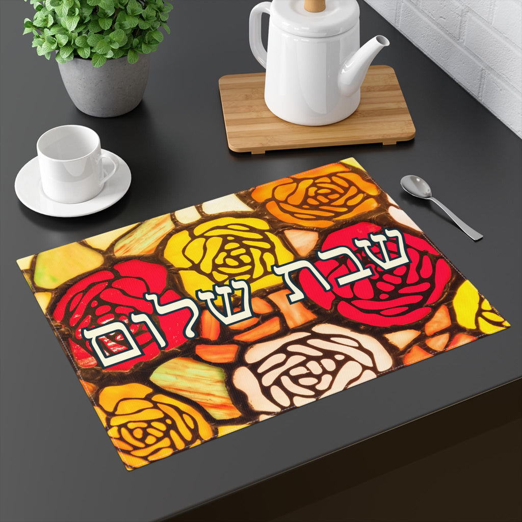 Rose Challah Cover | Stained Glass Style, Shabbat Shalom