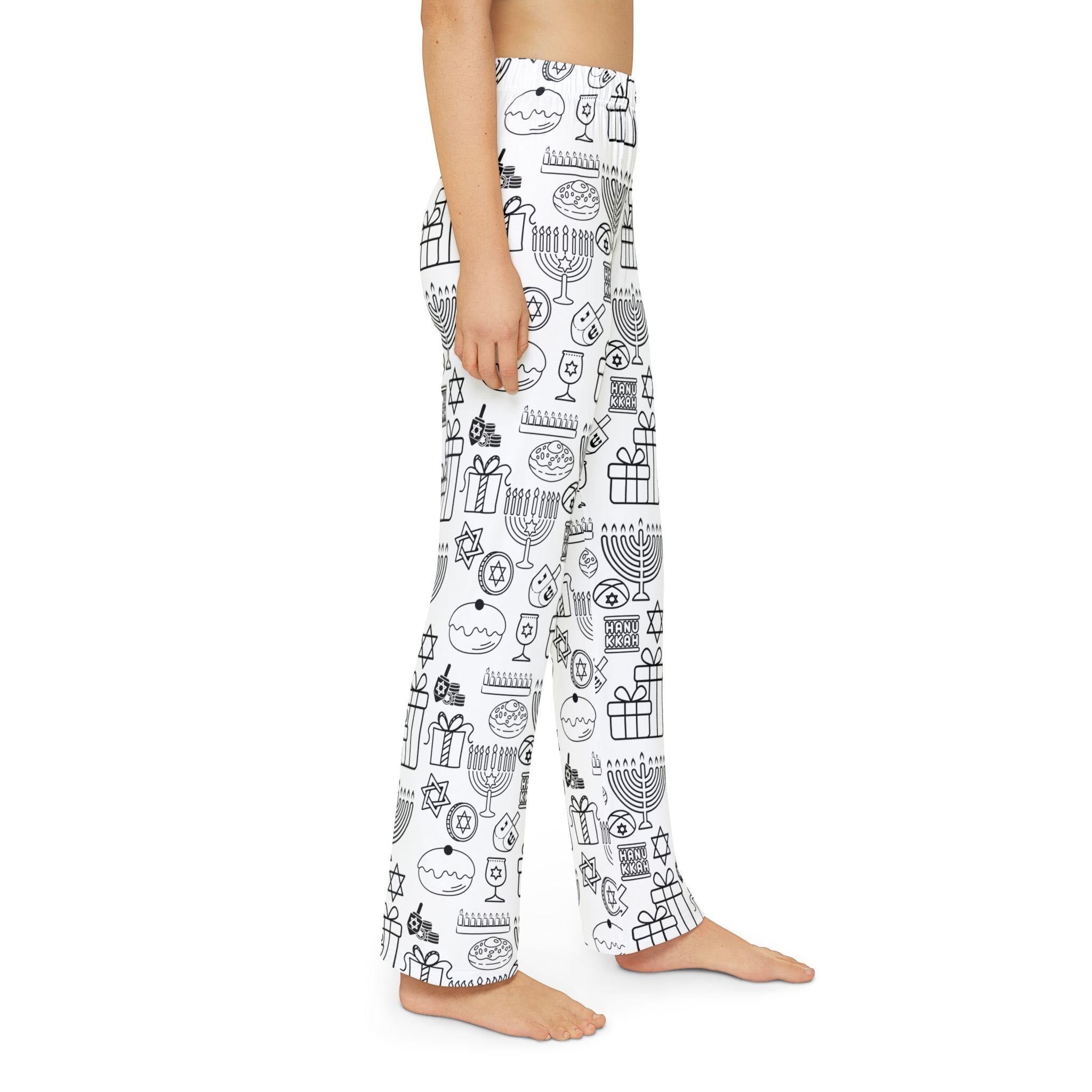 Kids Color Your Own Hanukkah Pajama Pants, Dreidel Coloring Sleepwear (100% Polyester)