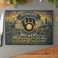 Milwaukee Brewers Stained Glass Challah Board, Tempered Glass Judaica Tray