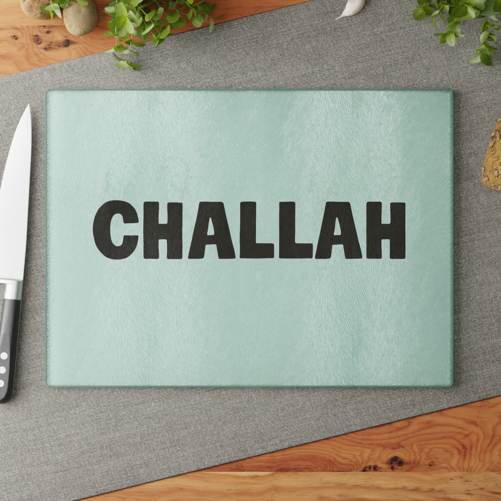 Challah Glass Cutting Board 15x11, Modern Judaica Challah Board, Shabbat Serving Tray, Jewish Kitchen Decor Gift