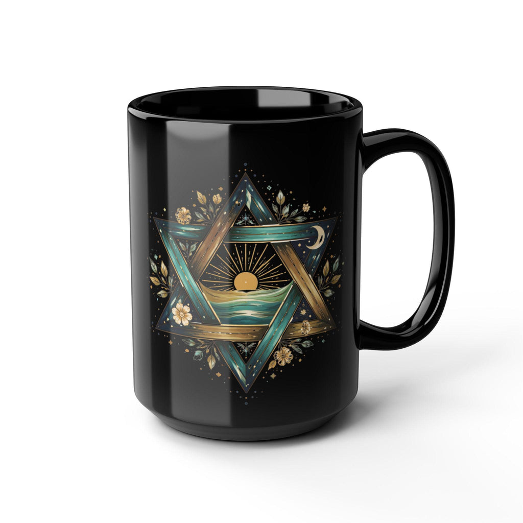 Star of David Sunrise Mug, Ocean Jewish Symbol Black Ceramic Coffee Cup