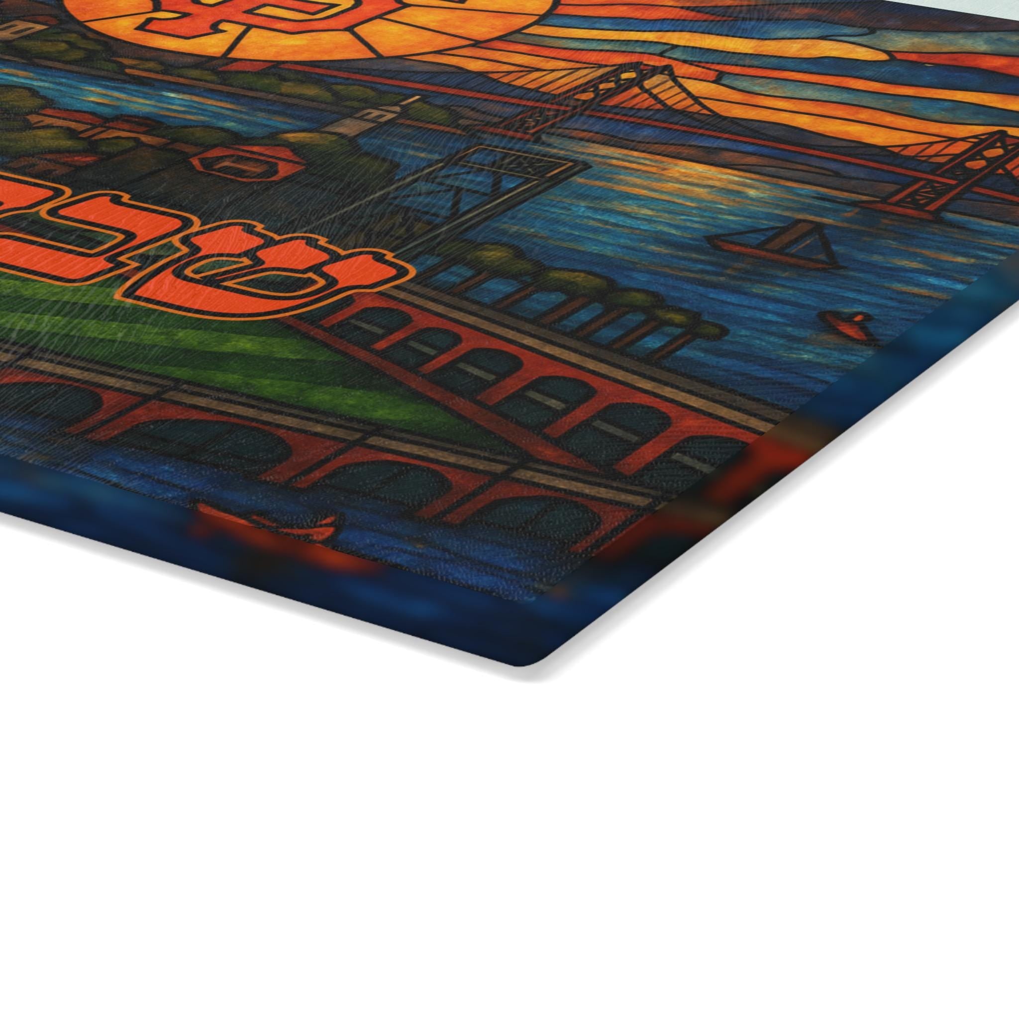 San Francisco Giants Challah Board, Stained Glass Shabbat Tray, Tempered Glass Judaica