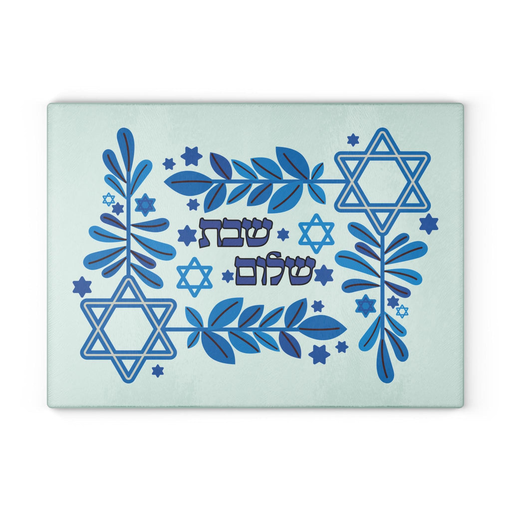 Star of David Challah Board, Blue White Glass Shabbat Tray, Modern Judaica Gift