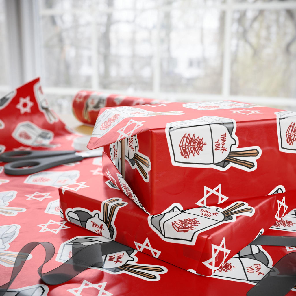 Funny Jewish Christmas Wrapping Paper, Chinese Food & Star of David Design