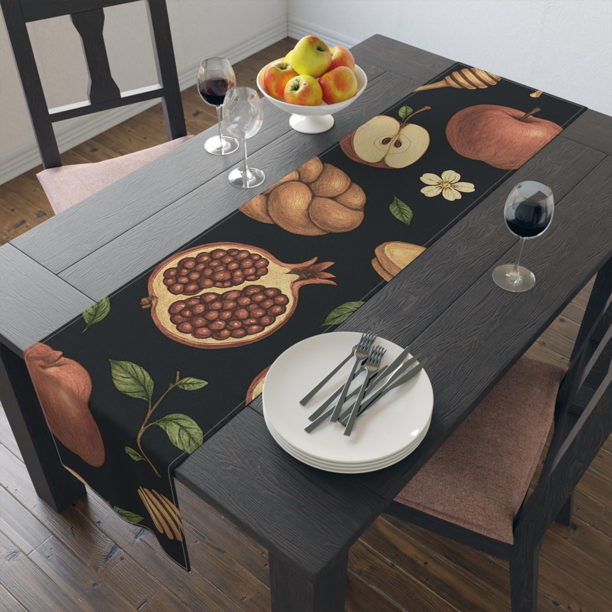 Rosh Hashanah Pomegranate Table Runner 16x90