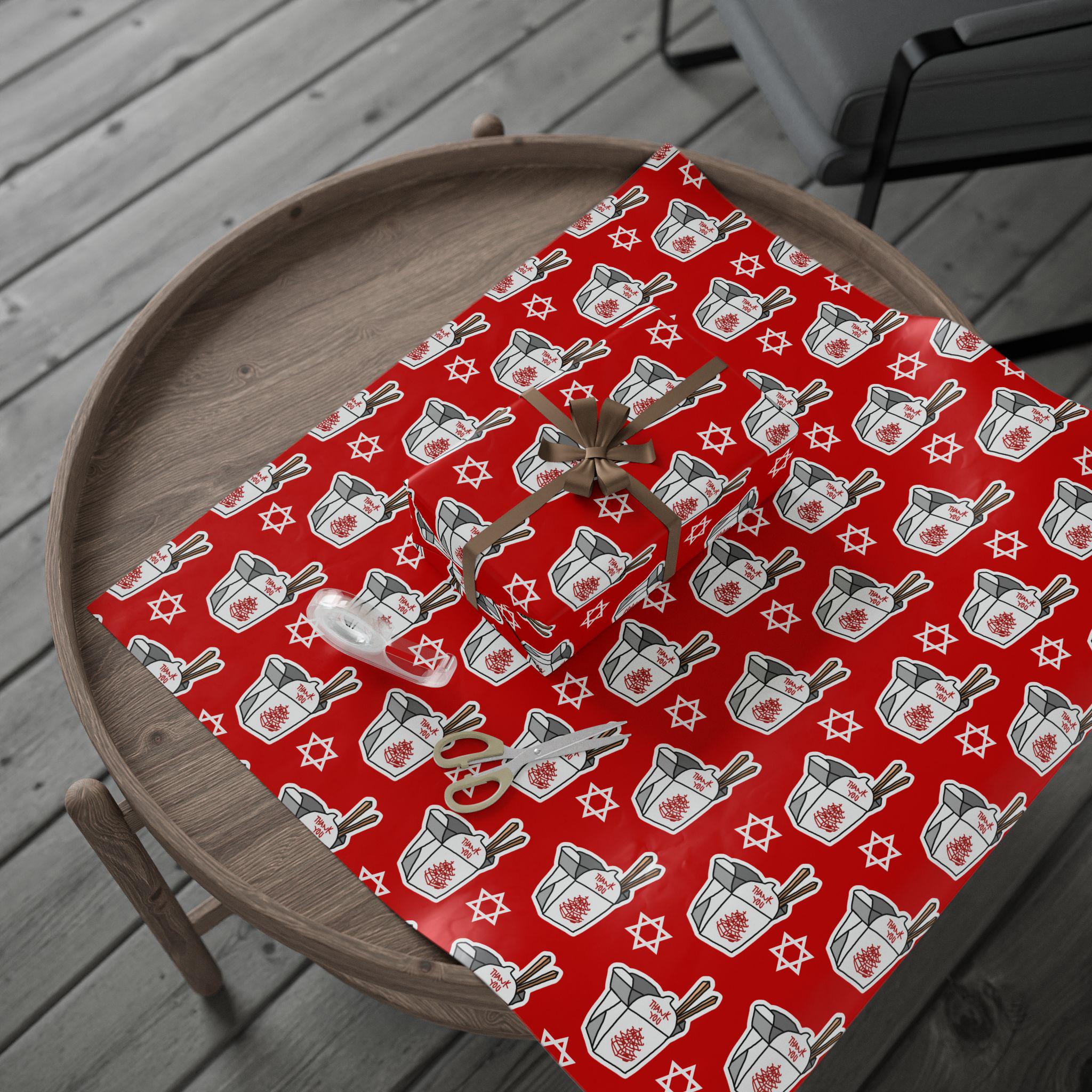 Funny Jewish Christmas Wrapping Paper, Chinese Food & Star of David Design