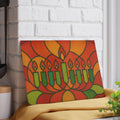 Stained Glass Style Hanukkah Menorah Drip Tray, Tempered Glass Judaica (8x11" )