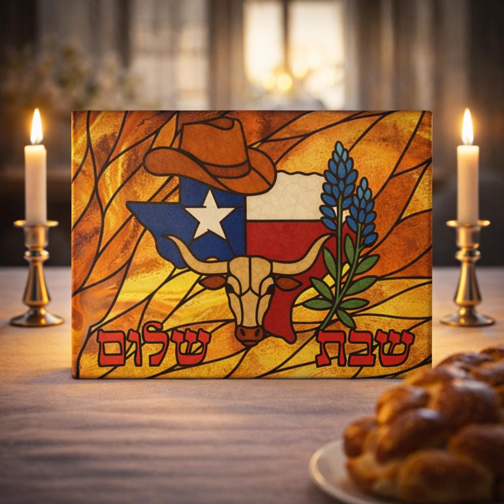 Texas Stained Glass Challah Board, Lone Star Shabbat Tray, Jewish Wedding Gift