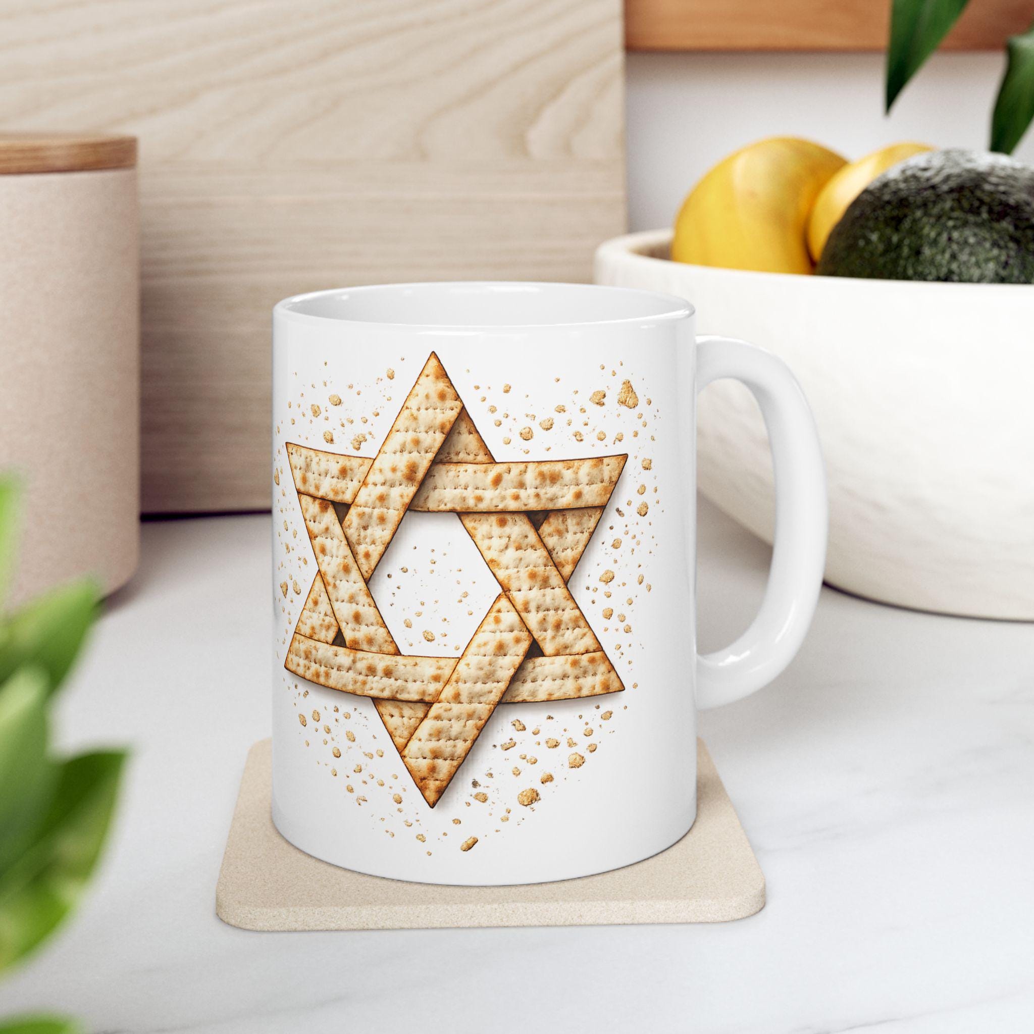 Matzah Star of David Mug, Modern Passover Judaica Drinkware