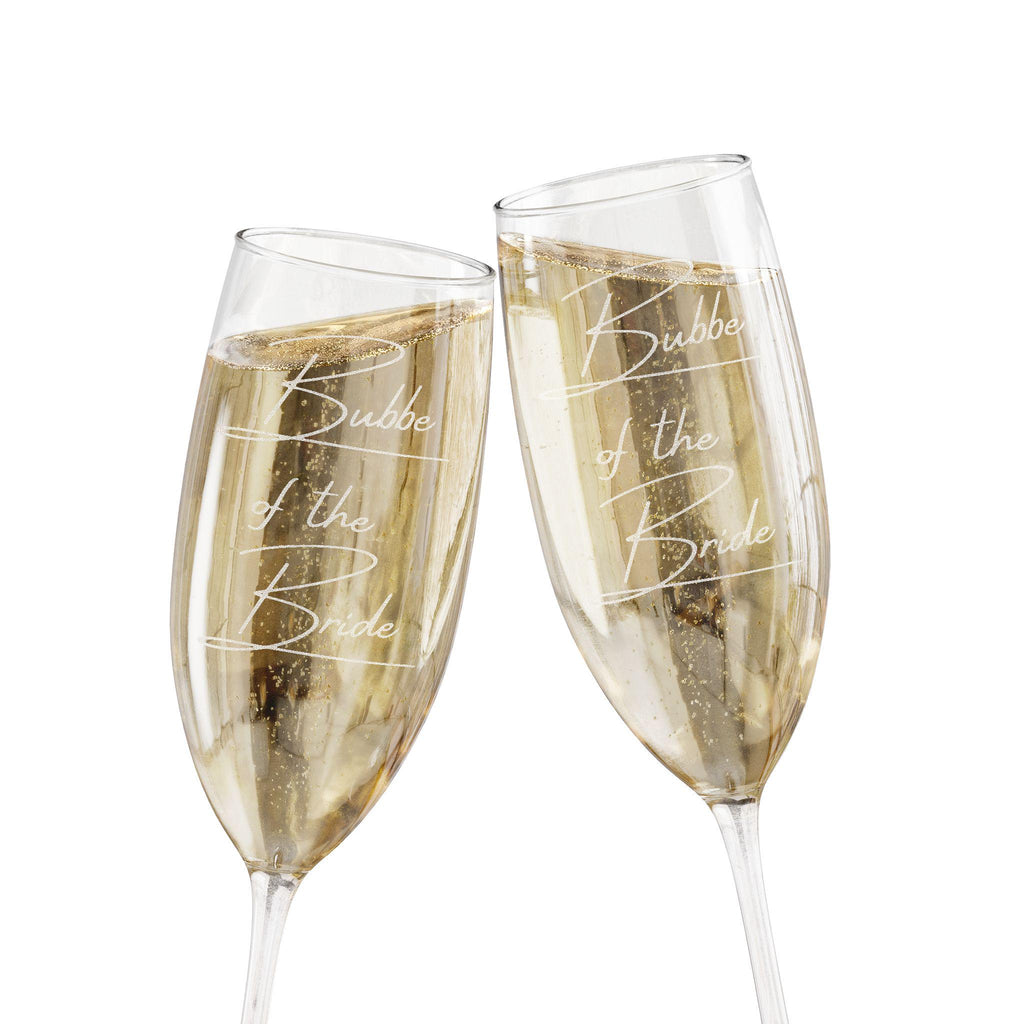 Engraved Bubbe of the Bride Champagne Flute, Jewish Wedding Toasting Glass