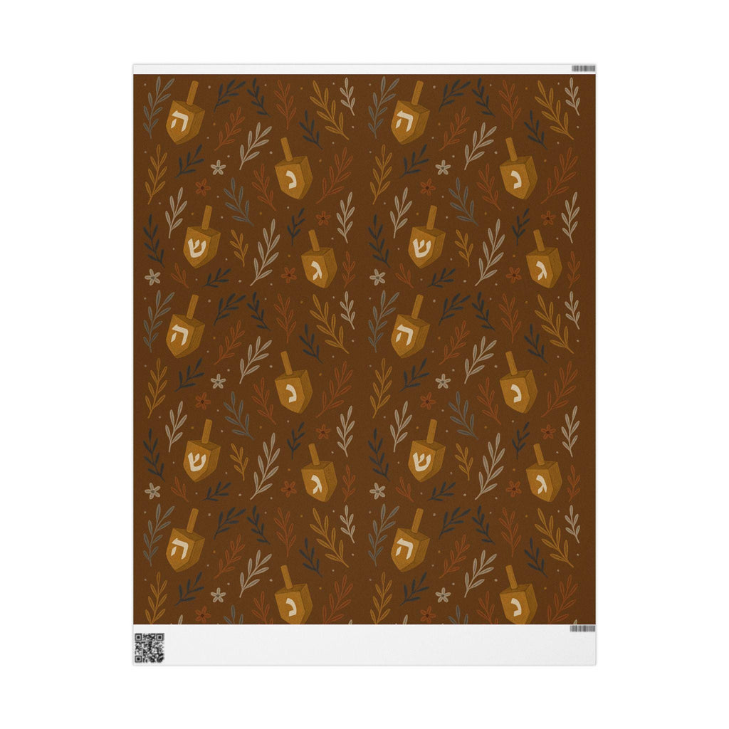 Floral Dreidel Hanukkah Wrapping Paper, Elegant Jewish Gift Wrap