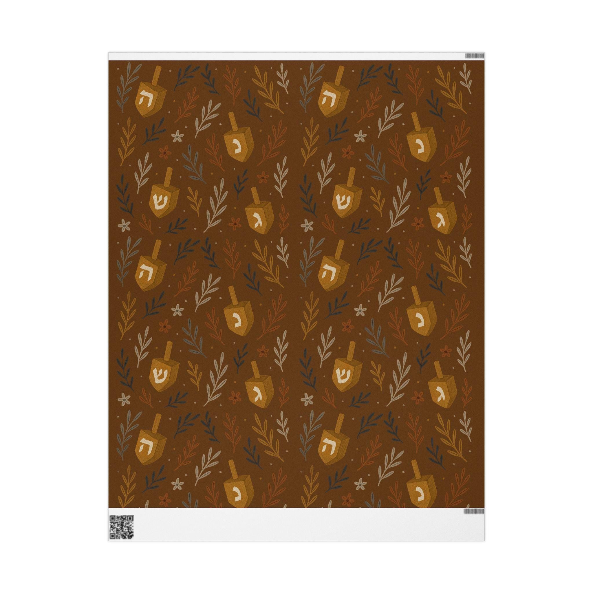 Floral Dreidel Hanukkah Wrapping Paper, Elegant Jewish Gift Wrap