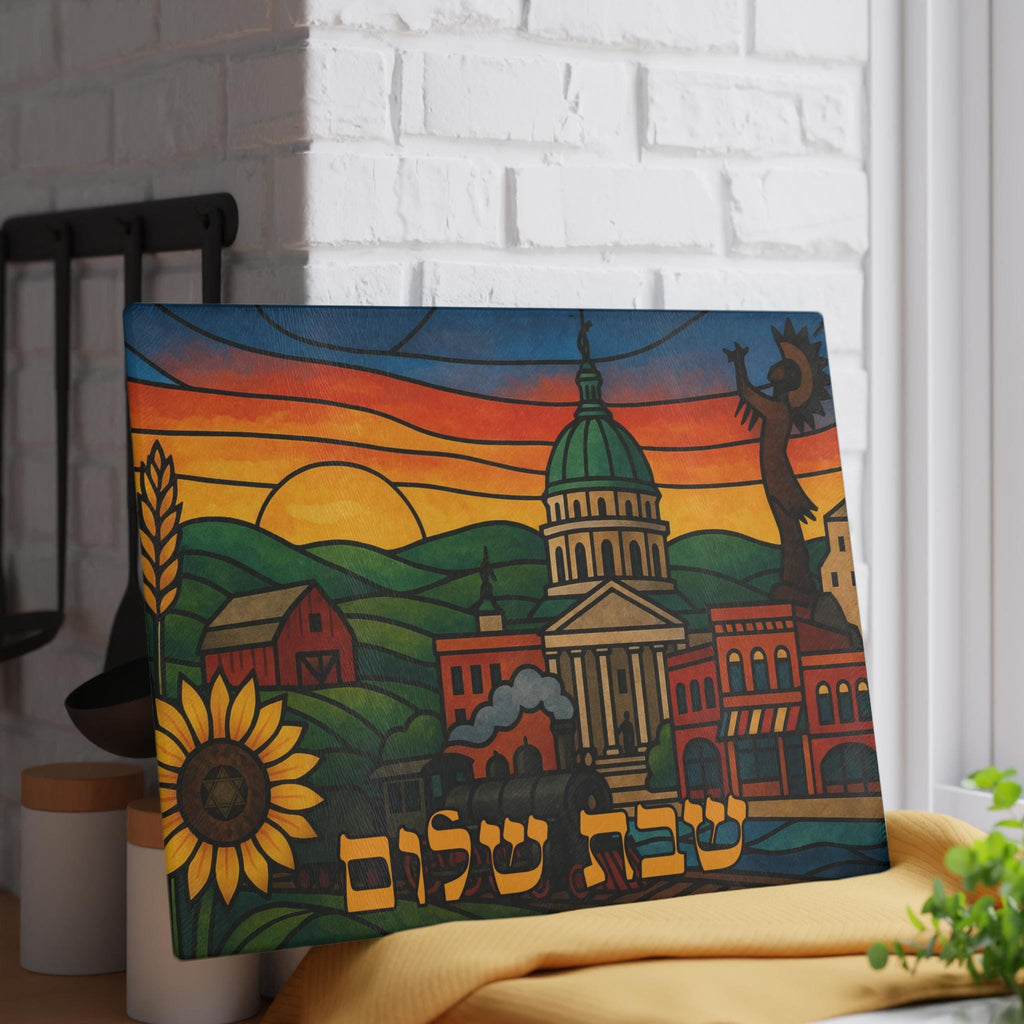 Kansas Stained Glass Challah Board, Shabbat Plate, Sunflower Prairie Art